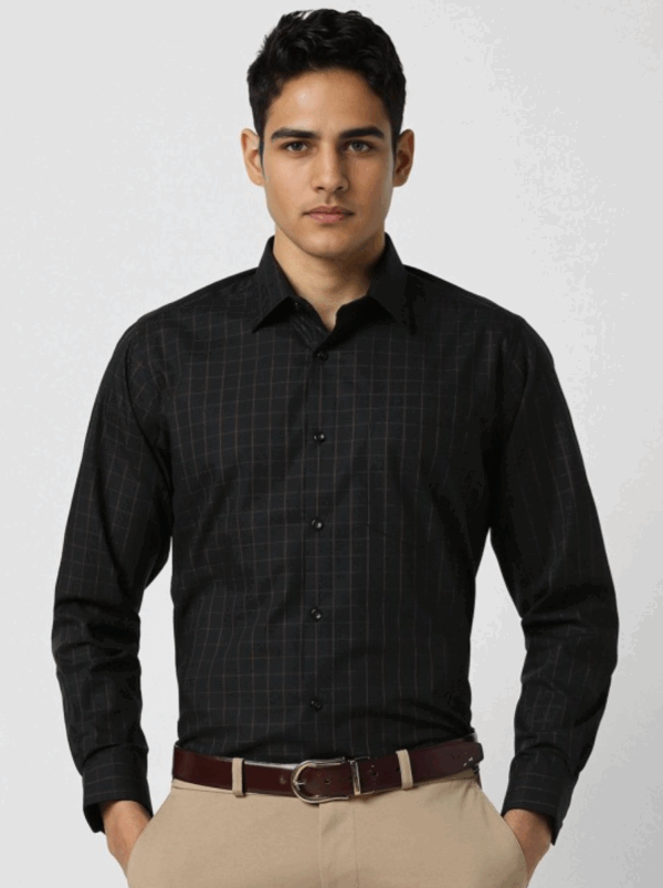 Men Regular Fit Spread Collar Grid Tattersall Checked Cotton Formal Shirt